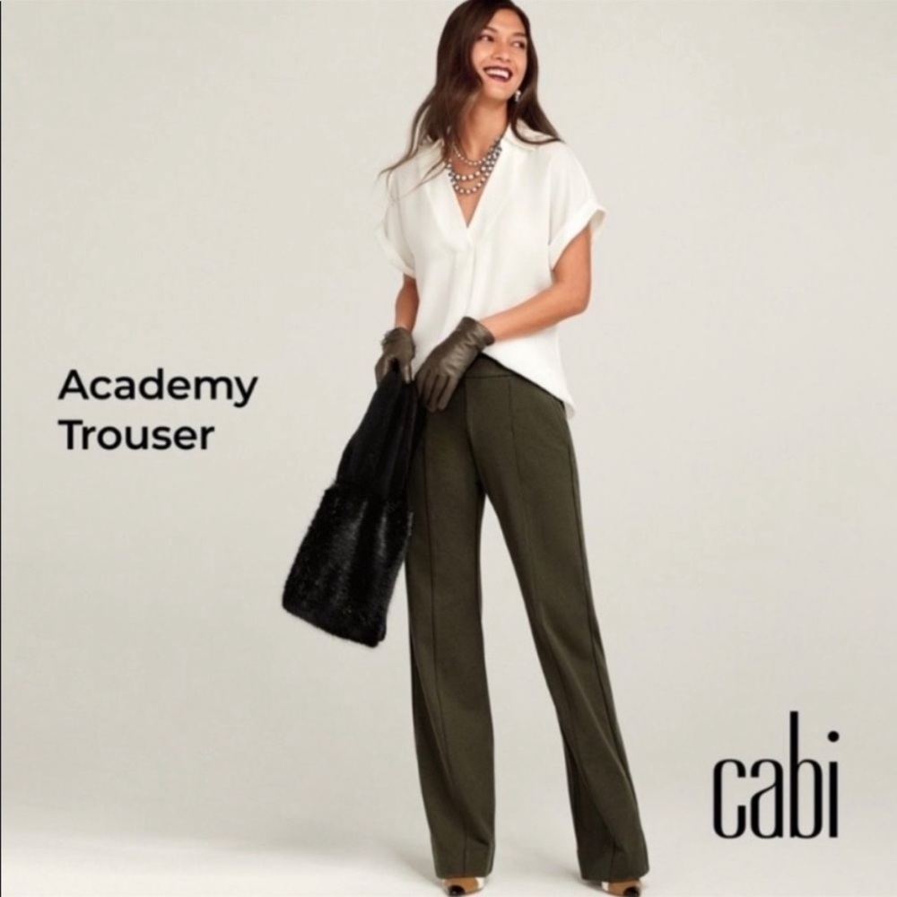 Cabi Academy Trouser Size 10 *Long* Stretch Knit Olive/Chocolate